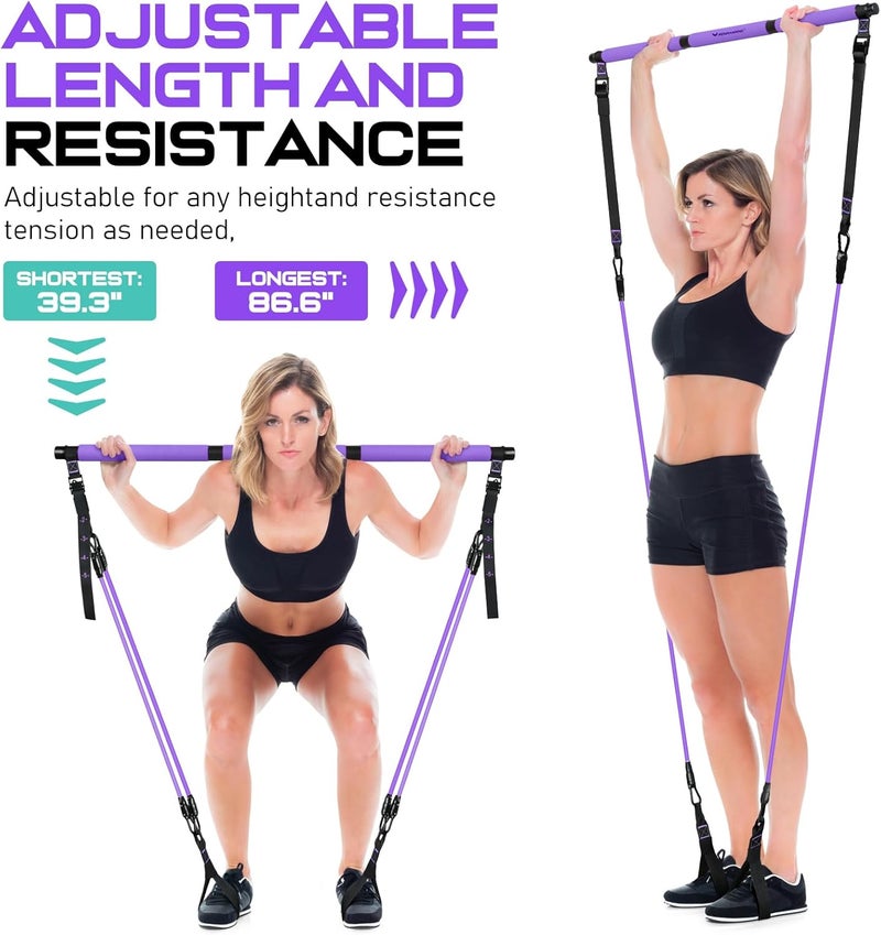 RENRANRING Pilates Bar Kit with Resistance Bands, Multifunctional Pilates Bar for Women & Men with Heavy-Duty Metal Adjustment Buckle, Pilates Home Equipment for Full BodyWorkouts - Image 5